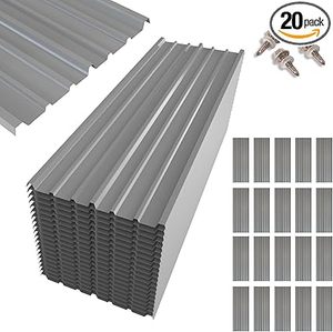 NeatiEase 20 Pcs Metal Roofing Panels, 6.1 Feet Corrugated Galvanized Roofing Panels Metal Siding Panels with Steel Screws for Pergola, Gazebo, Shed, Outdoor Storage, Chicken Coop, Patio,Garages