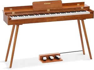 lot E-136-BL image: Digital Piano 88 Key Full Size Weighted Keyboard Overall Solid Wood Frame for Beginners with Sheet Music Stand Triple Pedal Power Adapter