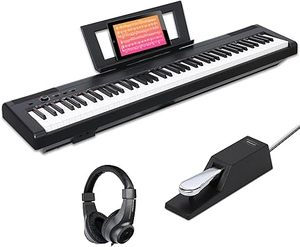 lot E-299-BL image: Weighted Piano 88-Key Beginner Digital Piano,Full Size Weighted keyboard with Hammer Action,with Sustain Pedal,15W Stereo Speakers,MP3 Function,Piano Lessons,Black,S-200