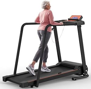 lot F-173-BL image: Walking Treadmill for Senior with Long Handrail Foldable Recovery Fitness Exercise Machine with Cup Holder LCD Display 300 lbs Weight Capacity for Home