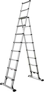 lot H-23-BL image: Telescoping Ladder, Patented One-Touch Release, OSHA Compliant 10 ft, Wide Pro Step, Telescoping A-Frame Stepladder, 2 Safety Leaning rungs, Up to 14 ft Reach