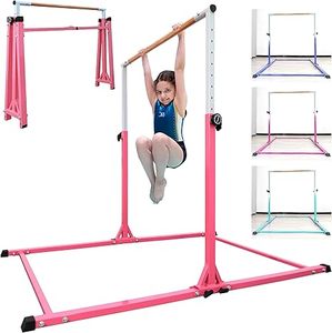 lot K-119 image: Foldable Gymnastics Bar for Kids  5FT6FT Adjustable Horizontal Bar,Kip Bar  350 LBS Capacity, Heavy-Duty Home Gym Floor Equipment for Children & Teens Ages 3-18