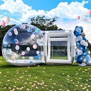 lot K-262-BL image: 10FT Inflatable Bubble House Dome, Clear PVC Bubble Balloon House Ten with Tunnel, Air Blower, 600W Air Pump Transparent Bubble House Dome Inflatable for Party, Yard Decoration