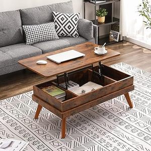 lot L-30-GR image: Lift Top Coffee Table, Easy-to-Assembly Center Table with Hidden Storage Compartment, Industrial Lift Tabletop Dining Table for Living Room ReceptionHome Office, Rustic Brown