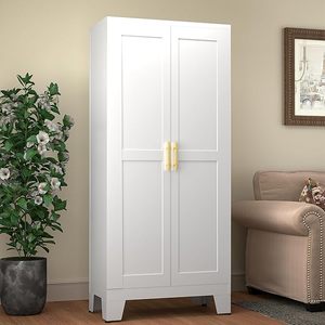 lot L-47-GR image: 61.02 Pantry Cabinet, Kitchen Pantry Storage Cabinets with Adjustable Shelves and Feet, White Pantry Storage Cabinet for Kitchen, Dining Room, Living Room and Bathroom (White) Metal