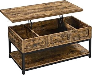 lot L-82-GR image: Rustic Lift Top Coffee Table wHidden Compartment & Open Shelf, Lifting Tabletop Coffee Accent Table for Living Room, Rustic Brown