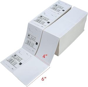 lot O-68-BL image: 4000 Fanfold 4 x 6 Direct Thermal Labels, with Perforated line for Thermal Printers - Compatible with Zebra & Rollo Printer