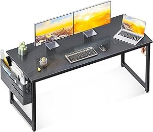 lot O-104-BL image: Computer Desk Large Office Desk, 55 Inch Gaming Desk with Storage, Modern PC Desk Work Table with Headphone Hook for Home Office, Black