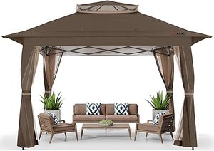 ABCCANOPY 13x13 Pop Up Gazebo, Outdoor Canopy Tent, Instant Screened Shelter with Mosquito Netting for Patio, Garden, Backyard, Party, Camping (Brown)