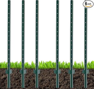 lot P-38-GR image: 6 Pack Fence Post 4.8 Feet Height, Sturdy T Post & U Post for Garden Fence, Metal Fence Posts Green for Garden Patio & Lawn