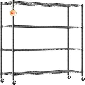 lot S-60-BL image: 60W Storage Shelves, 4 Tier Heavy Duty Wire Shelving Unit with Wheels, 2400LBS Commercial Adjustable Metal Shelves for Storage, Garage Rack Pantry Shelves Kitchen Shelving, 24x60x72, Black