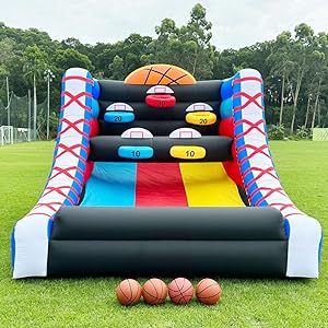 lot S-270-BL image: Inflatable Basketball Hoop Shot Inflatable Party Basketball Game with 5 Hoops, 4 Balls, Commercial Blower Easy Set Up Ideal for IndoorOutdoor Shot Basketball Interactive Game