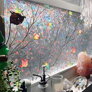 lot W-87-BL image: Window Film, Decorative Window Privacy Film, Spring Birds Flower Colorful Double Sided Static Windows Clings Stickers for Home Office Living Room Glass Window Door Decor 47.24x 15.7 Inches