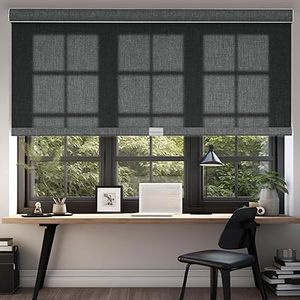 lot W-317-BL image: Light Filtering Roller Shades for Windows,Cordless,Linen Fabric,Roller Blinds,Thermal Insulated Fabric UV Protection,for Home,Office,Bedroom,Door,Light Filtering-Grey
