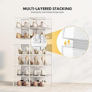 lot H-251 image: SEE SPRING X-Large Shoe Storage Box Fit Size 11, Clear Plastic Stackable Shoe Organizer for Closet, Space Saving Sneaker Shoe Rack Containers Bins Holders for Entryway, Under Bed Each bin size 13.4L9.8W6.6H Inch,