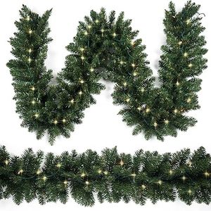 lot H-315-BL image: Christmas Garland 9 Ft by 12 Inch Prelit Fraser Fir Xmas Garland with 50 Lights, Real Like Lush and Classics Green Style for Indoor Outdoor Home Decoration (Brief-Classic_Plug-in)
