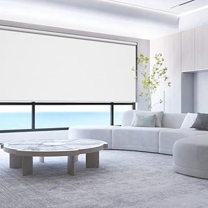 lot W-303-BL image: Motorized Blackout Window Blinds Over-Size Customize Width (21-114 Inches) Remote Control Wireless and Rechargeable Motor Roller Shades Blinds for Windows(White)