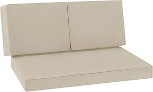 lot P-274-BL image: Outdoor Loveseat Cushion Set 46 x 26 Inch Waterproof & 3-Year Fade Resistant Patio Furniture Cushions with Removable Cover, Ties and Hidden Zipper for Sofa Bench Couch Pads Set of 3, Beige