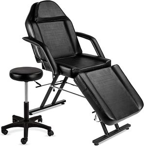 lot H-269-BL image: Best Choice Products 71in 3-Section Multipurpose Massage Bed, Spa & Salon Facial, Tattoo Chair wHydraulic Stool, Removable Headrest, Facial Cradle, Towel Hanger - Black