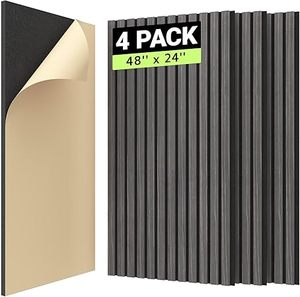 lot I-203-BL image: 4PCS Wood Slat Panels, 48 x 24Adhesive Acoustic Panels for Wall, Decorative 3D Fluted Panels for Sound Absorbing, Soundproof Panels with Wood Finish for Living Room, Ebony Wood Black