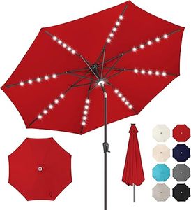 lot P-200-BL image: 9ft Solar Umbrella Outdoor - Lighted Patio Umbrella with 40 LED Lights Waterprool Uv Protection, Table Umbrella with Tilt & Crank for Pool, Porch, Garden, Deck, Backyard(Red)