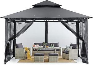 lot P-256-BL image: MASTERCANOPY Outdoor Garden Gazebo for Patios with Stable Steel Frame and Netting Walls (10x10,Dark Gray)