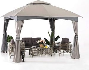 lot P-265-BL image: 10x10 Outdoor Gazebo - Patio Gazebo with Mosquito Netting, Outdoor Canopies for Shade and Rain for Lawn, Garden, Backyard & Deck (Gray)