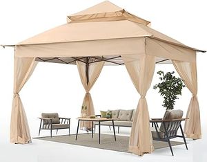 lot P-273-BL image: Pop Up Gazebo 11x11 - Outdoor Canopy Tent with Mosquito Netting for Patio Garden Backyard (Khaki)