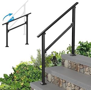 lot P-289-BL image: Iron Handrails for Outdoor Steps - Exterior Hand Rails for Concrete Steps Outside Metal Stair Railing Porch 3 Step