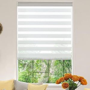 lot W-184-BL image: Zebra Roller Window Blinds,Custom Cut to Size,Roller Blinds Dual Layer Roller Shade Blinds, White,Fixed 64 InchesHigh,69 Inches Width