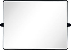 lot B-138-BL image: TEHOME 40x30 Pivot Bathroom Vanity Mirror Large Matt Black Metal Framed Rectangle Tilting Beveled Vanity Mirrors for Wall, Horizontal Hanging