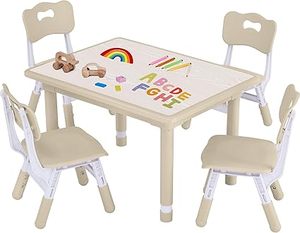 lot K-139-BL image: Toddler Table and Chair Set, Height Adjustable-Upgrade Kids Table and 4 Chairs for Ages 3-8, Childrens Multi-Activity Table with Graffiti Desktop, Kids Play Table for HomeDaycareClassroom