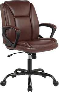 lot O-124-BL image: Home Office Chair Ergonomic Desk Chair PU Leather Task Chair Executive Rolling Swivel Mid Back Computer Chair with Lumbar Support Armrest Adjustable Chair for Men (Brown)