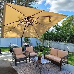 lot P-163-BL image: PURPLE LEAF 9 Feet Patio Umbrella Outdoor Cantilever Square Umbrella Aluminum Offset Umbrella with 360-degree Rotation for Garden Deck Pool Patio, Beige