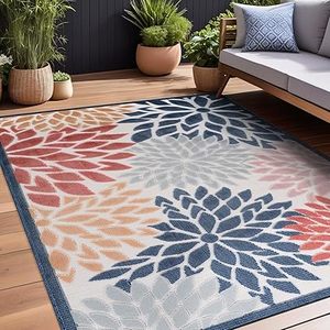 lot R-234-BL image: Beverly Rug Outdoor Rug 8x10 Modern Floral Tropical Area Rugs for Indoor and Outdoor Patio Easy to Clean Non Shedding Living Room Porch Garden Washable Outside Carpet (8 x 10 Multicolor)