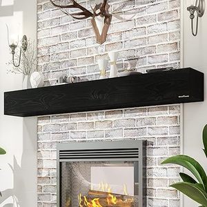 lot L-71-BL image: 60 Floating Fireplace Mantel Wood Shelf, Rustic Mantels for Over Fireplace, 60 Inches Wall Mounted Handcrafted Mantle Shelf - 60 X 8 X 5 Fireplace Mantel Shelves - Farmhouse Espresso