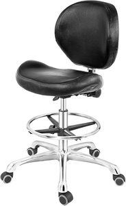 lot O-117-BL image: Drafting Chair Adjustable Tall Shop Stool, Rolling Chair with Backrest and Footrest for Computer, Studio, Workshop, Classroom, Lab, Counter, Home Office (Black)