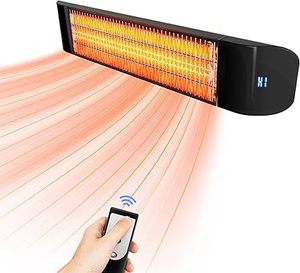 lot P-65-BL image: Electric Patio Heater with Remote Control - 1500W Carbon Infrared Outdoor Heaters for Patio, IP65 Waterproof, 2 Levels of Power - 120V Wall Mounted Space Heater for Bedrooms, Backyards, Garages, Black