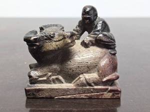 lot 74 image: Old Vintage Chinese Carved Stone Sculpture - Man Riding Water Buffalo