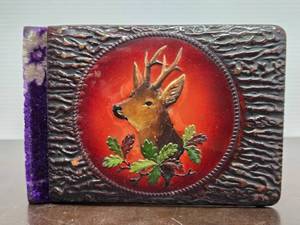 lot 78 image: Lovely Early 1900s Autograph Book wRaised Stag Horn Style Cover & Deer Design