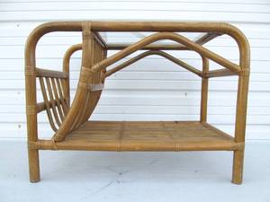 lot 9 image: Excellent Mid Century Rattan Side Table wMagazine Holder