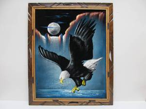 lot 142 image: Framed Signed Soaring Eagle Painting on Silk