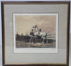 lot 163 image: Framed Antique 19th Century Lithograph by Carle Vernet - The Race at The First Turn