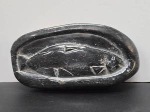 lot 180 image: Old Carved Inuit Stone Fish Carving