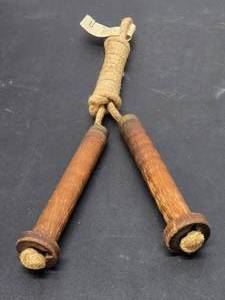 lot 183 image: Unused Vintage Jump Rope Made from Antique Textiles & Bobbins