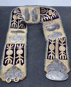 Wonderful 19th Century Bukhara Belt w/Several Large Solid Silver Niello Buckles