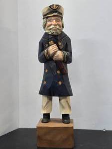 lot 192 image: Very Nice LARGE Vintage Carved & Painted Wood Folk Art Sea Captain Figure