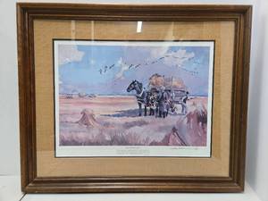 lot 195 image: Vintage Signed Numbered Old Western Scene Print by Larry Green - Time Out for a Shot