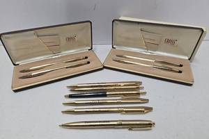 lot 204 image: Estate Lot of Vintage Pens - Including 2 Sets of CROSS Gold Filled