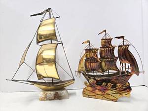 lot 223 image: 2 Vintage Brass Ship Sculpture - One Musical